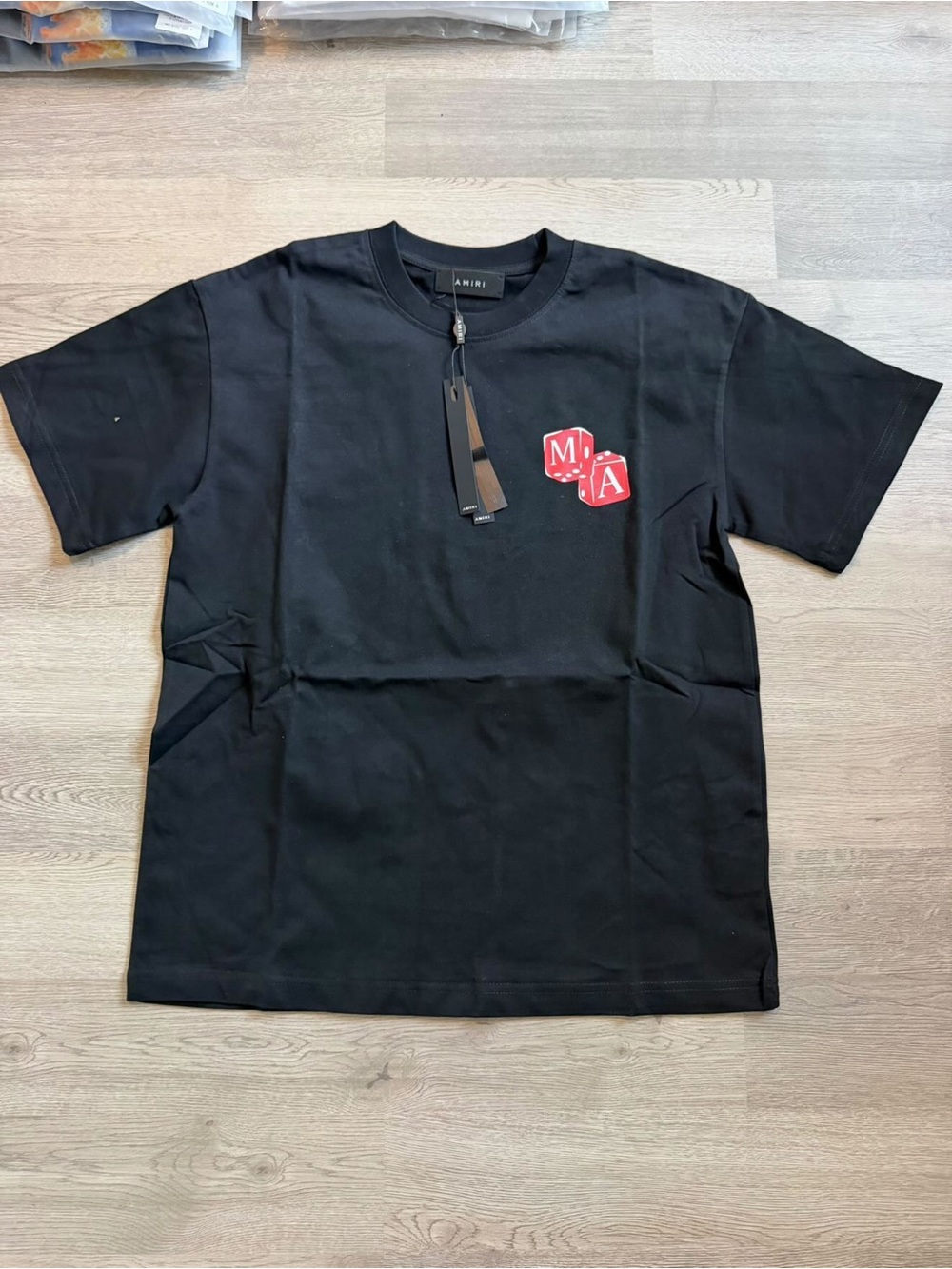 AMIRI Black Short-Sleeve Tee with Red Dice Chest Logo